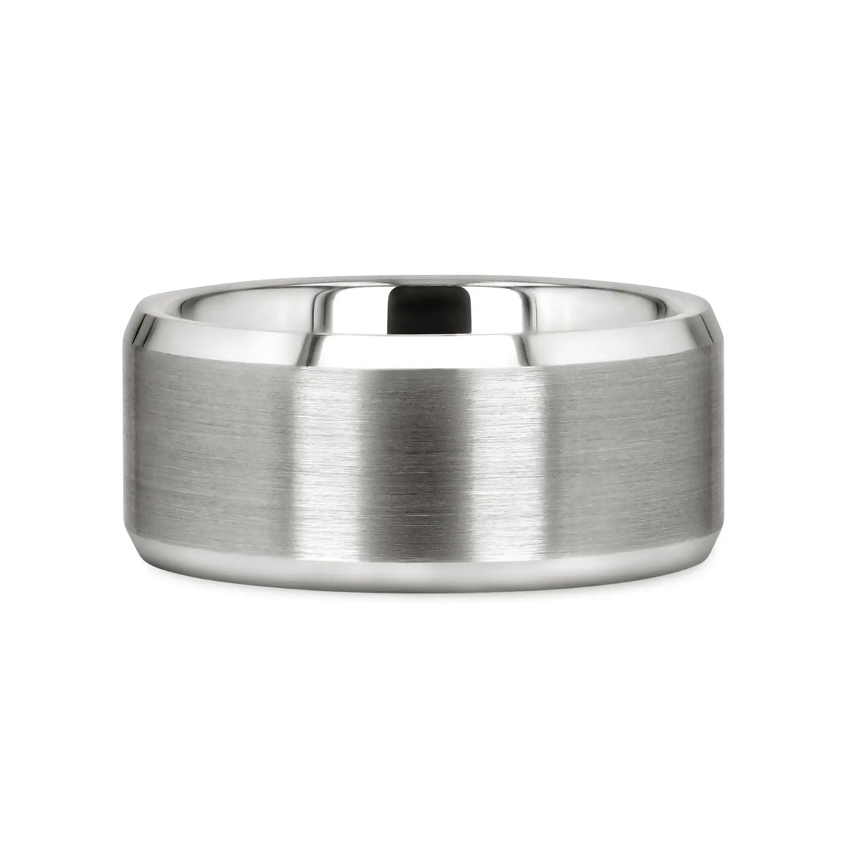 PETERSBURG Brushed Center White Tungsten Ring with Beveled Edges - 4mm - 10mm