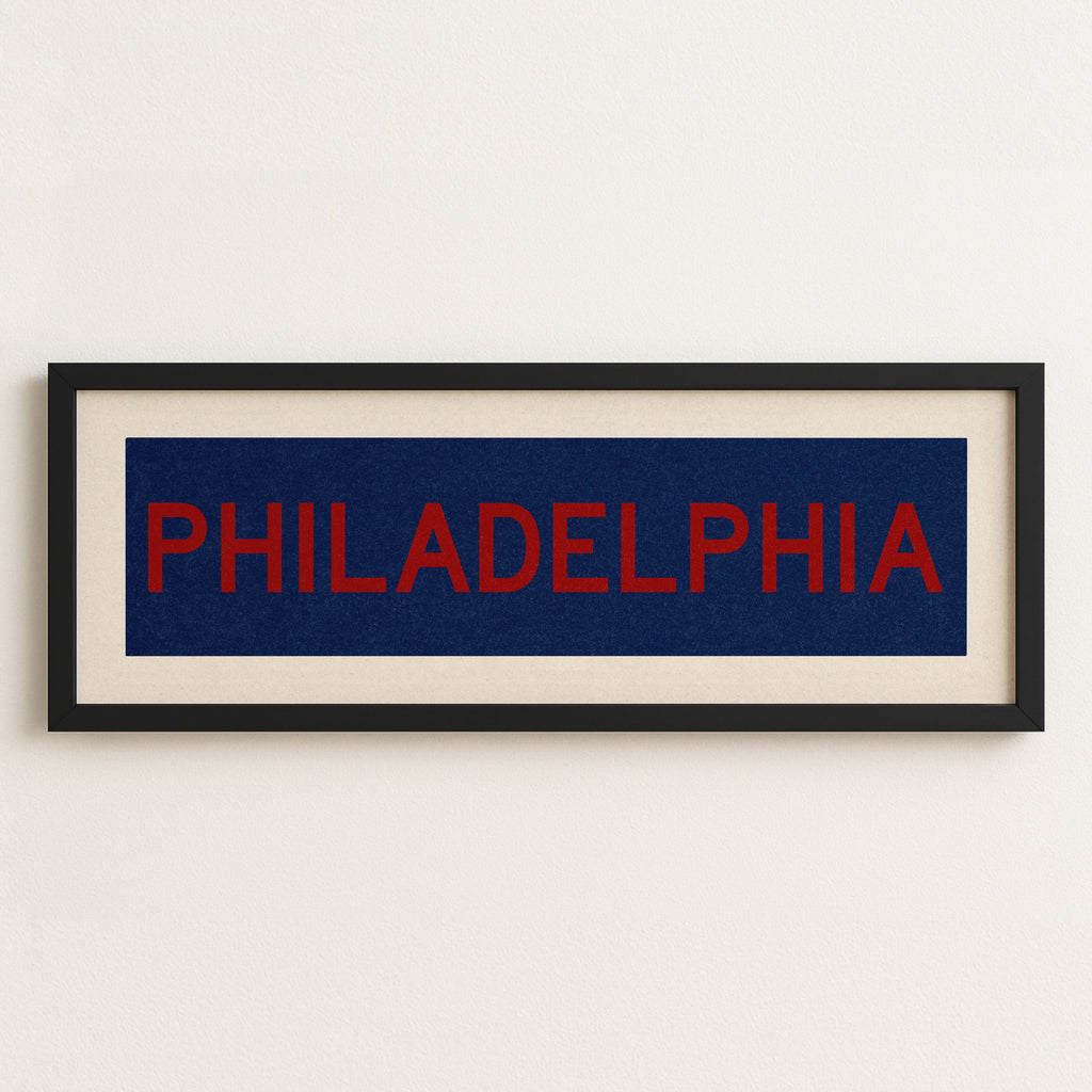 Framed Philadelphia Blue and Red Bus Scroll
