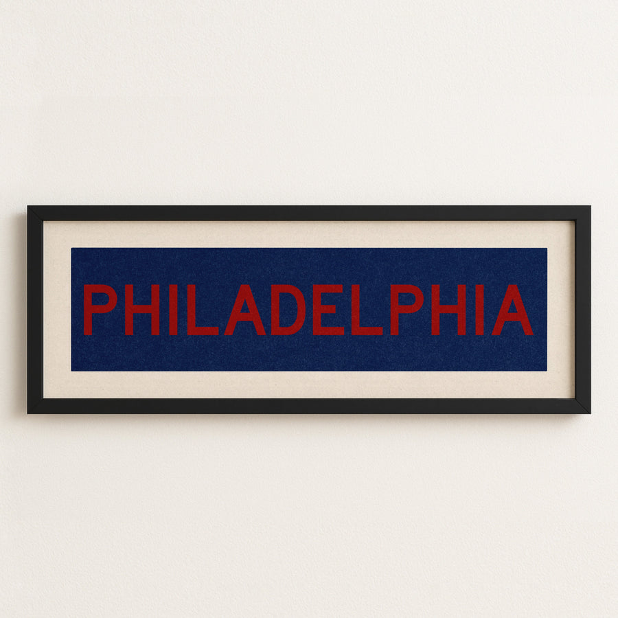 Framed Philadelphia Blue and Red Bus Scroll