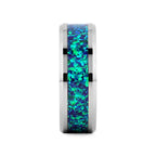 PHOTON Tungsten Beveled Wedding Band with Emerald Green & Sapphire Blue Color Opal Inlay - 6mm & 8mm