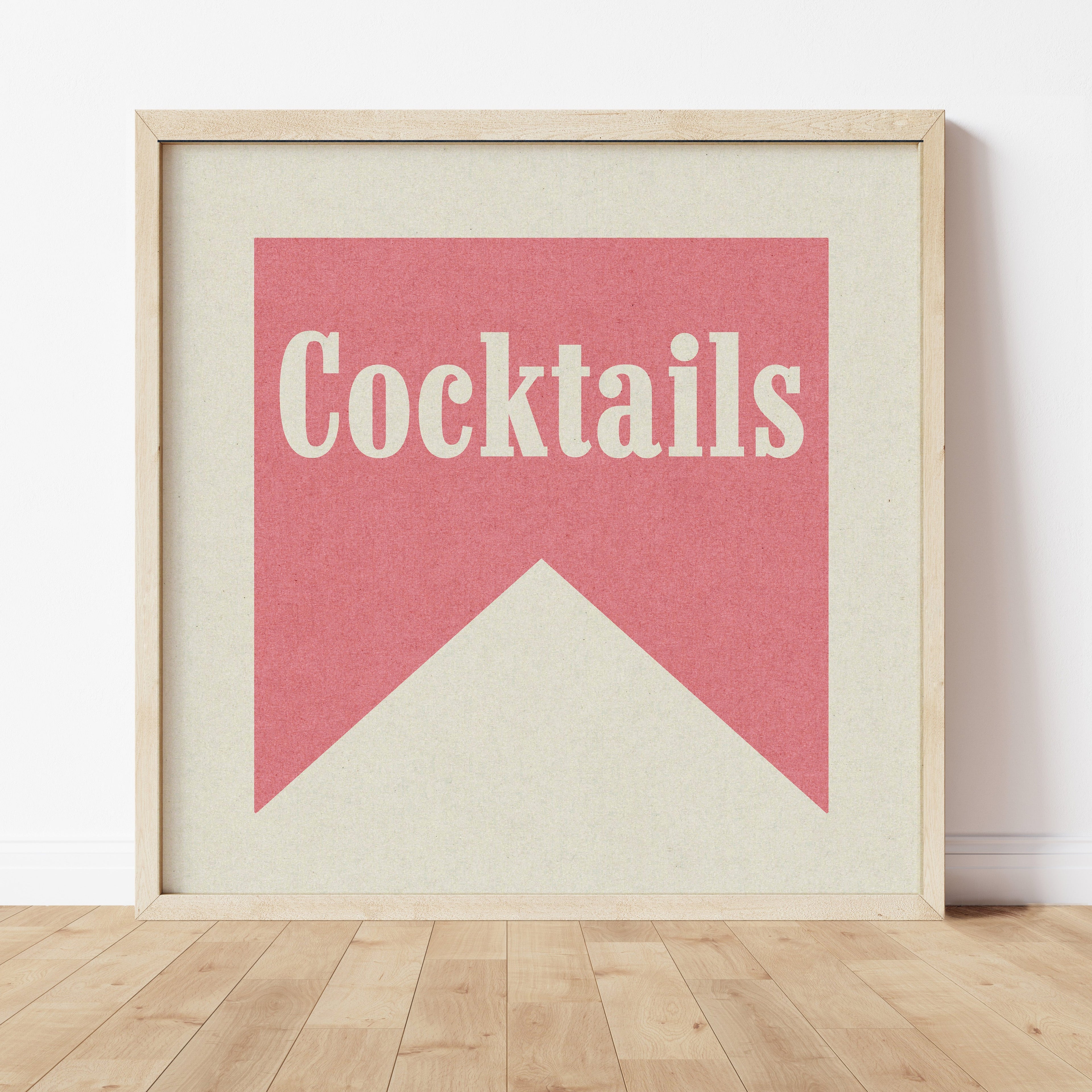 Cocktails Pink Banner Tab Typography Square Art Print