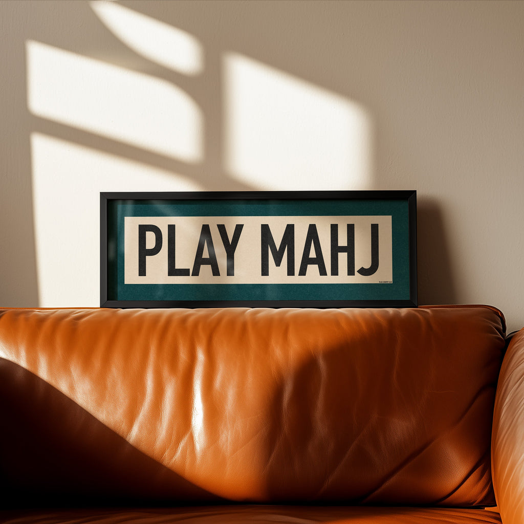 Framed Play Mahj Mahjong Art Scroll Sign