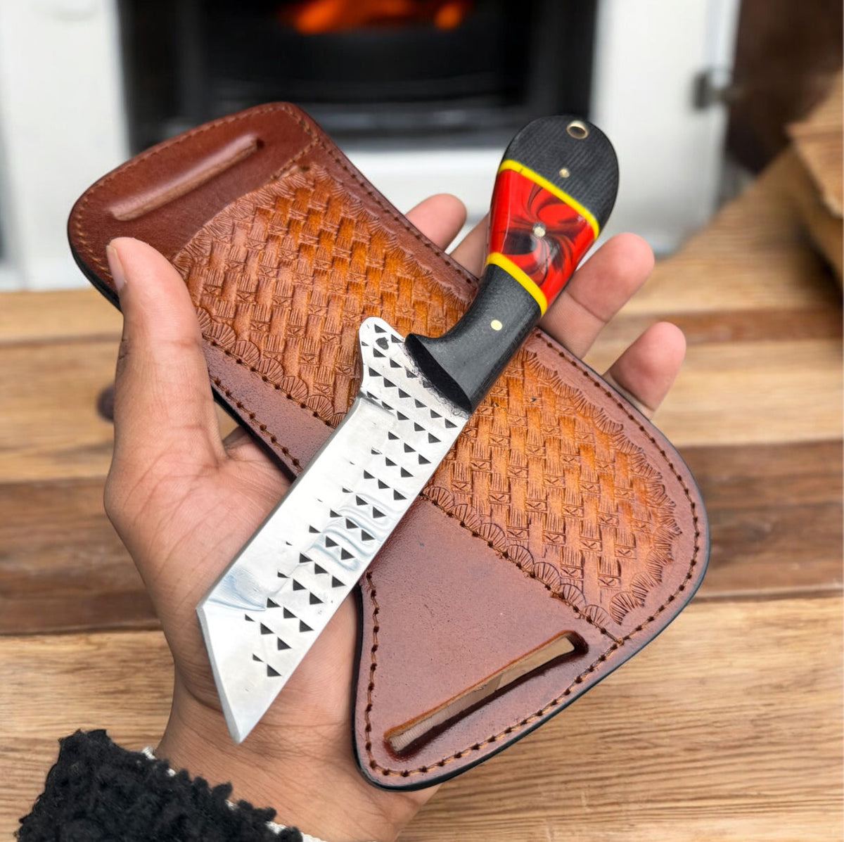 Bull Cutter Knife - 8" Rasp Tool Steel Blade with Resin Handle & Leather Sheath