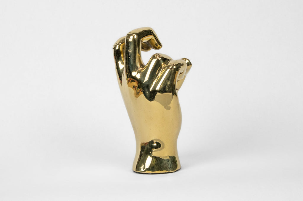 Horned Frog Hand Sign Sculpture in Brass