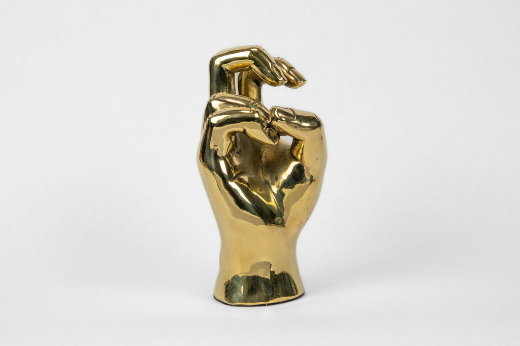 Horned Frog Hand Sign Sculpture in Brass