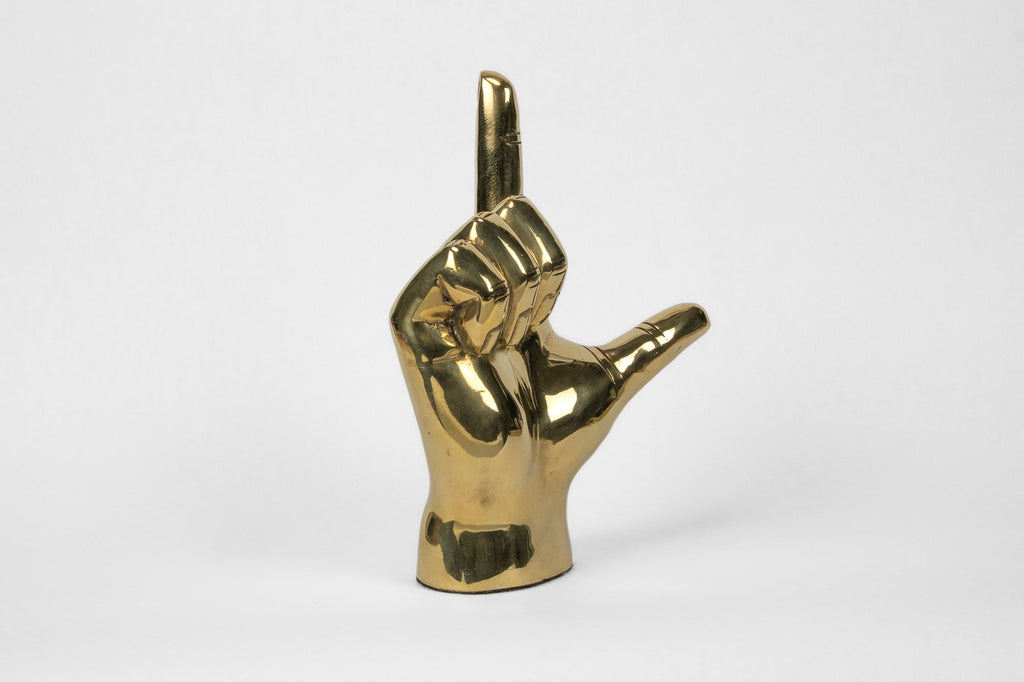 "L" Initial Hand Sign Sculpture in Brass