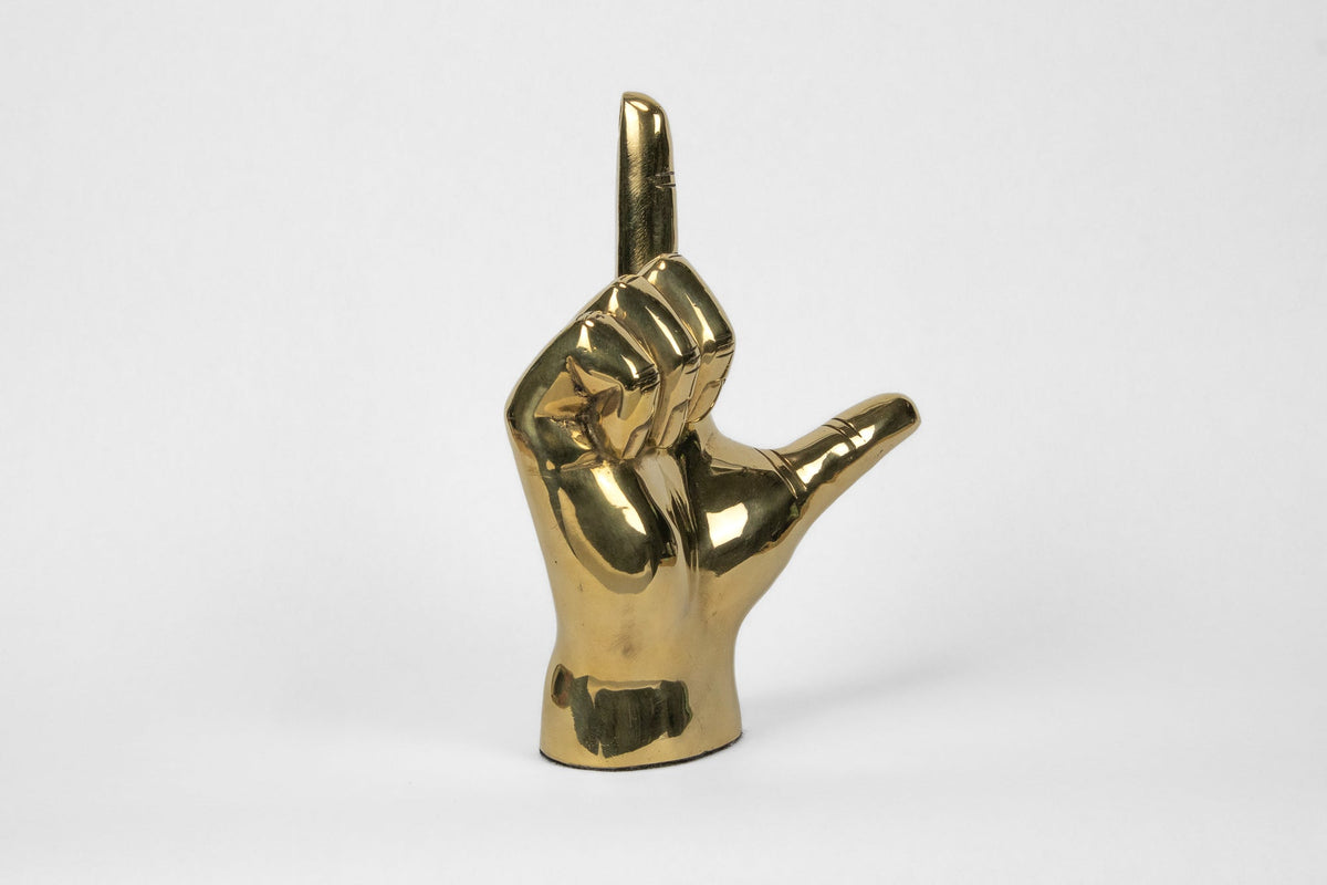 "L" Initial Hand Sign Sculpture in Brass