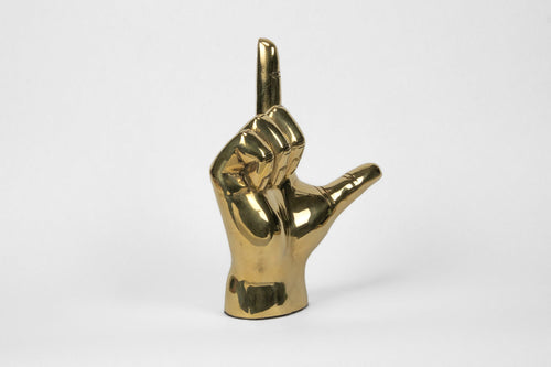 "L" Initial Hand Sign Sculpture in Brass