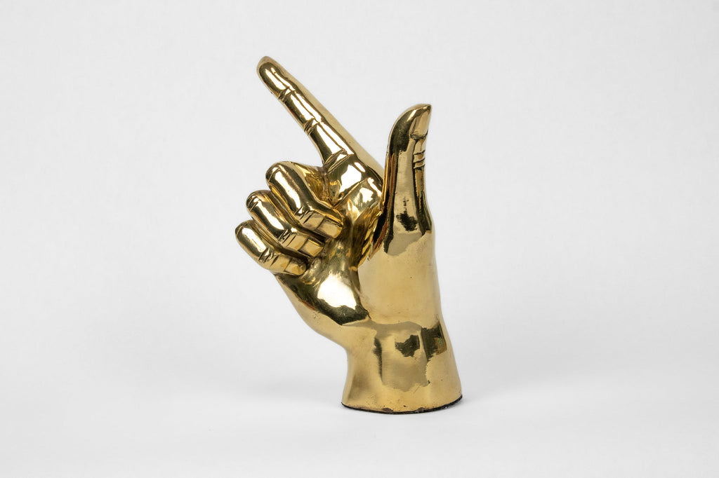Gun, Pistol, “Guns Up”, or "Go Pokes" Hand Sign Sculpture in Brass