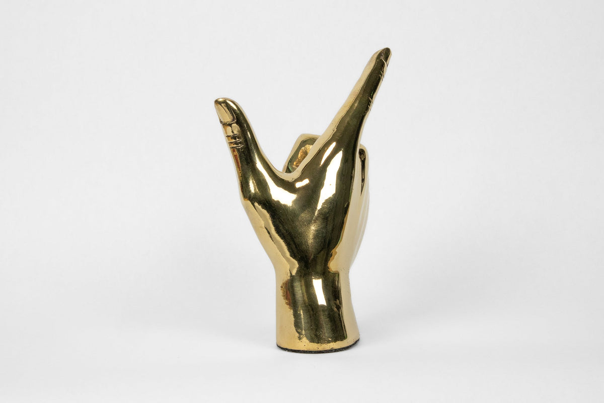 Gun, Pistol, “Guns Up”, or "Go Pokes" Hand Sign Sculpture in Brass