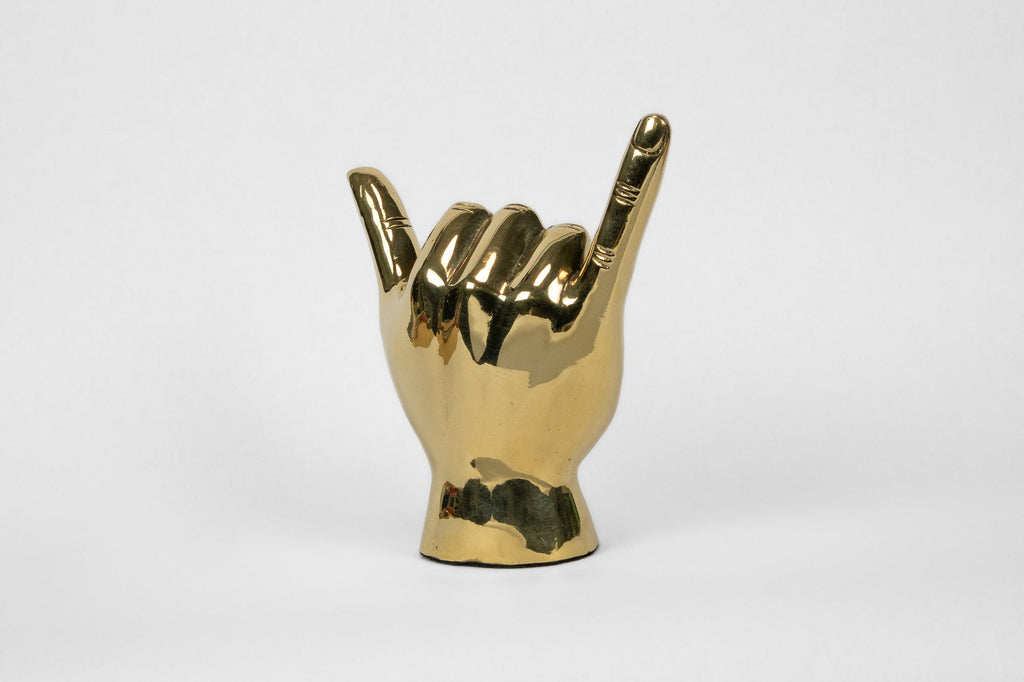 Shaka or Roadrunner or "Birds Up" Hand Sign Sculpture in Brass