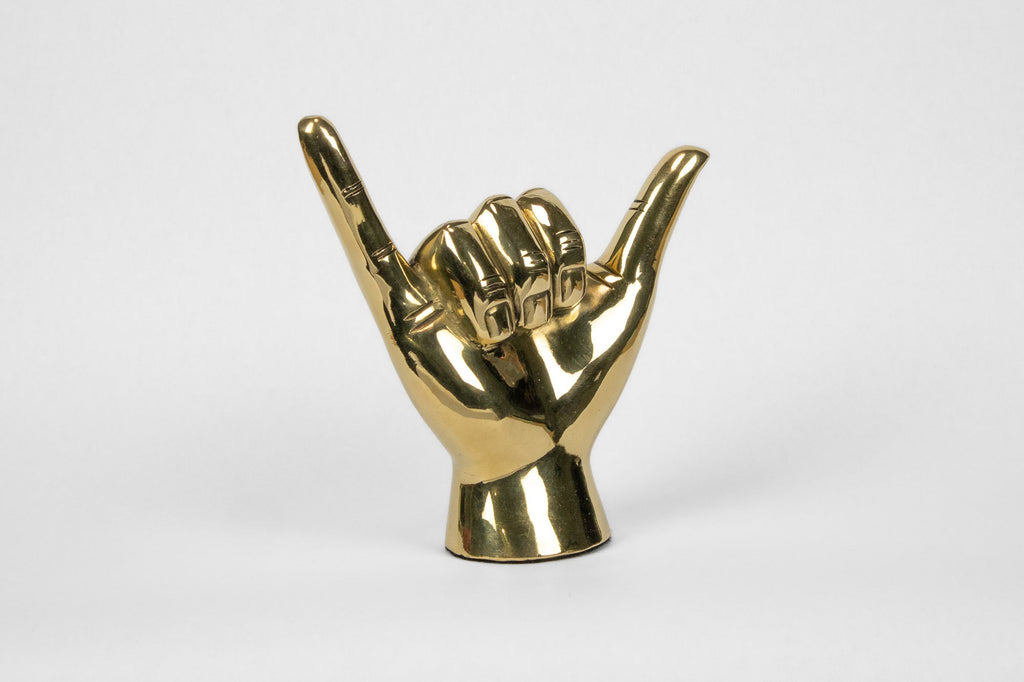 Shaka or Roadrunner or "Birds Up" Hand Sign Sculpture in Brass