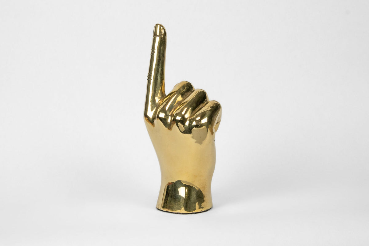 Number One (# 1) or the Pointing Emoji Hand Sign Sculpture in Brass
