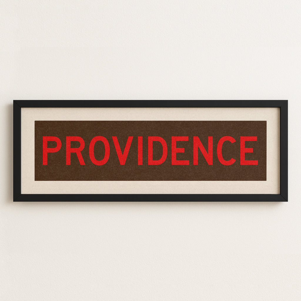 Framed Providence Brown and Red Bus Scroll