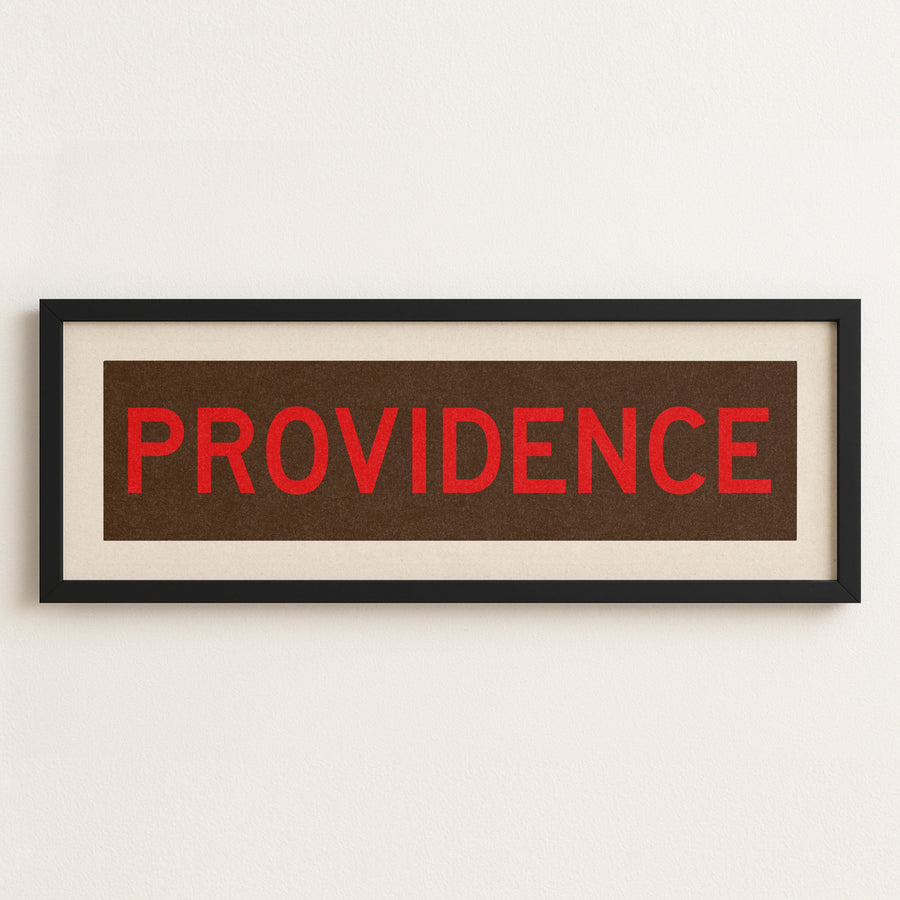 Framed Providence Brown and Red Bus Scroll
