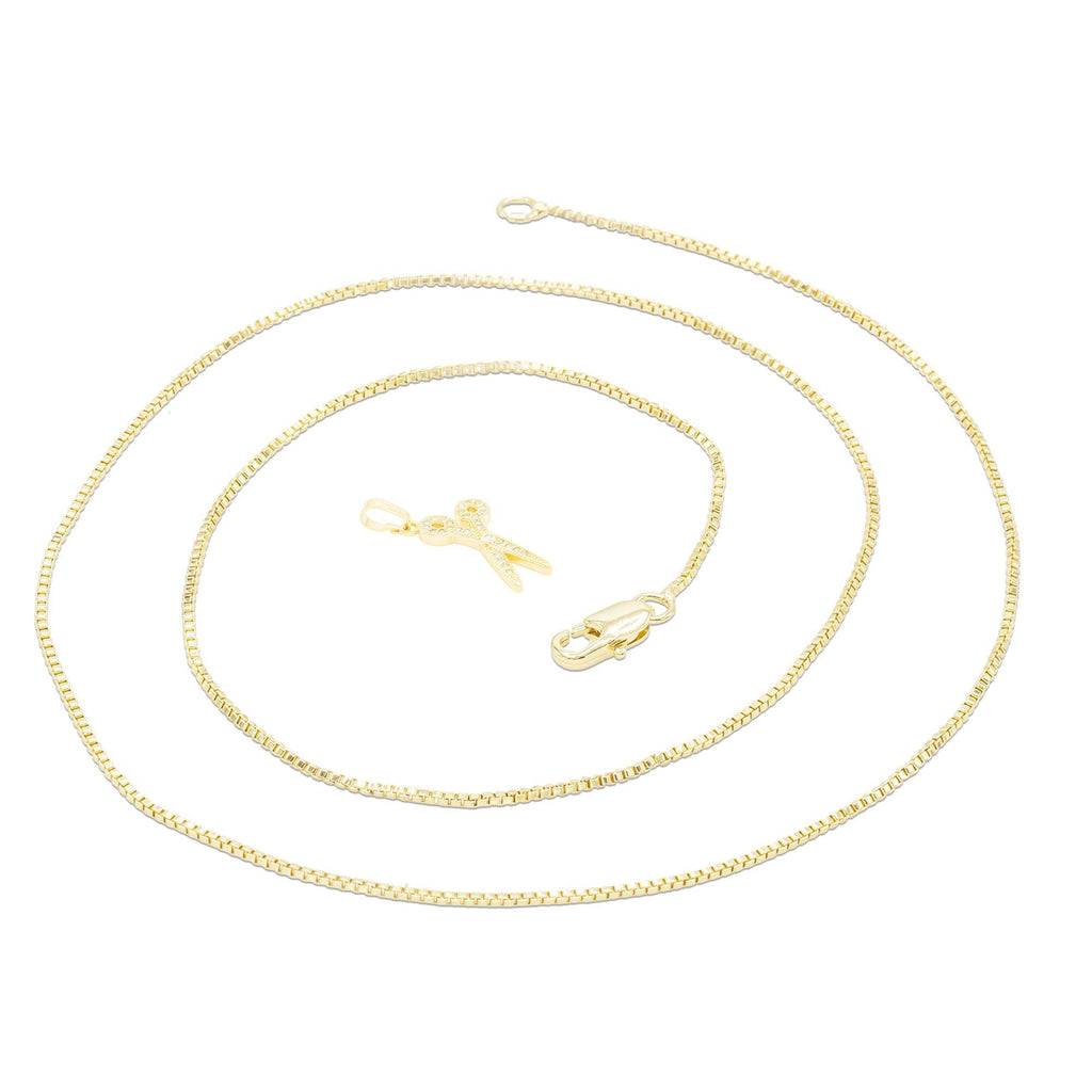 Cubic Zirconia Scissors Pendant 14K Gold Filled Necklace Set