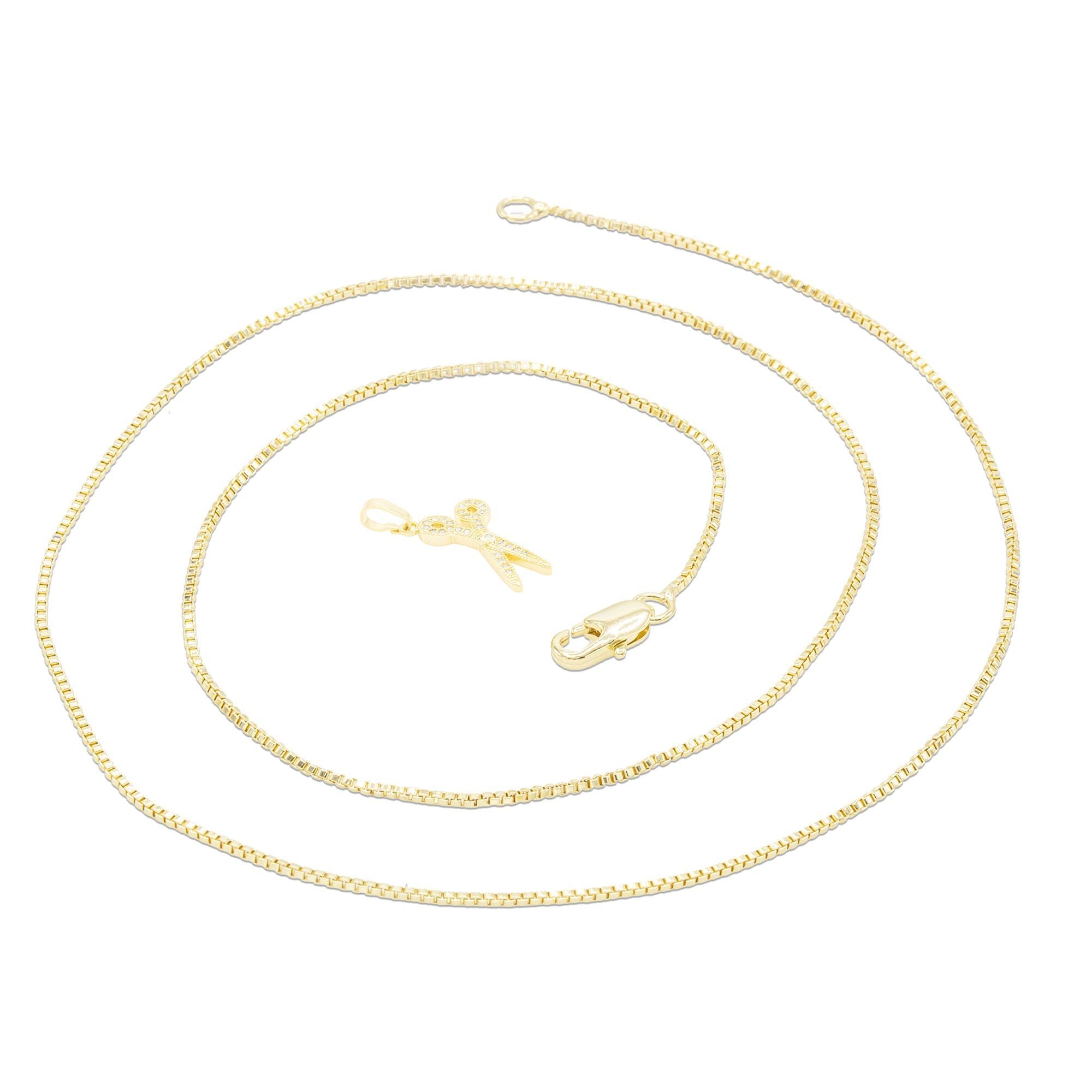 Cubic Zirconia Scissors Pendant 14K Gold Filled Necklace Set