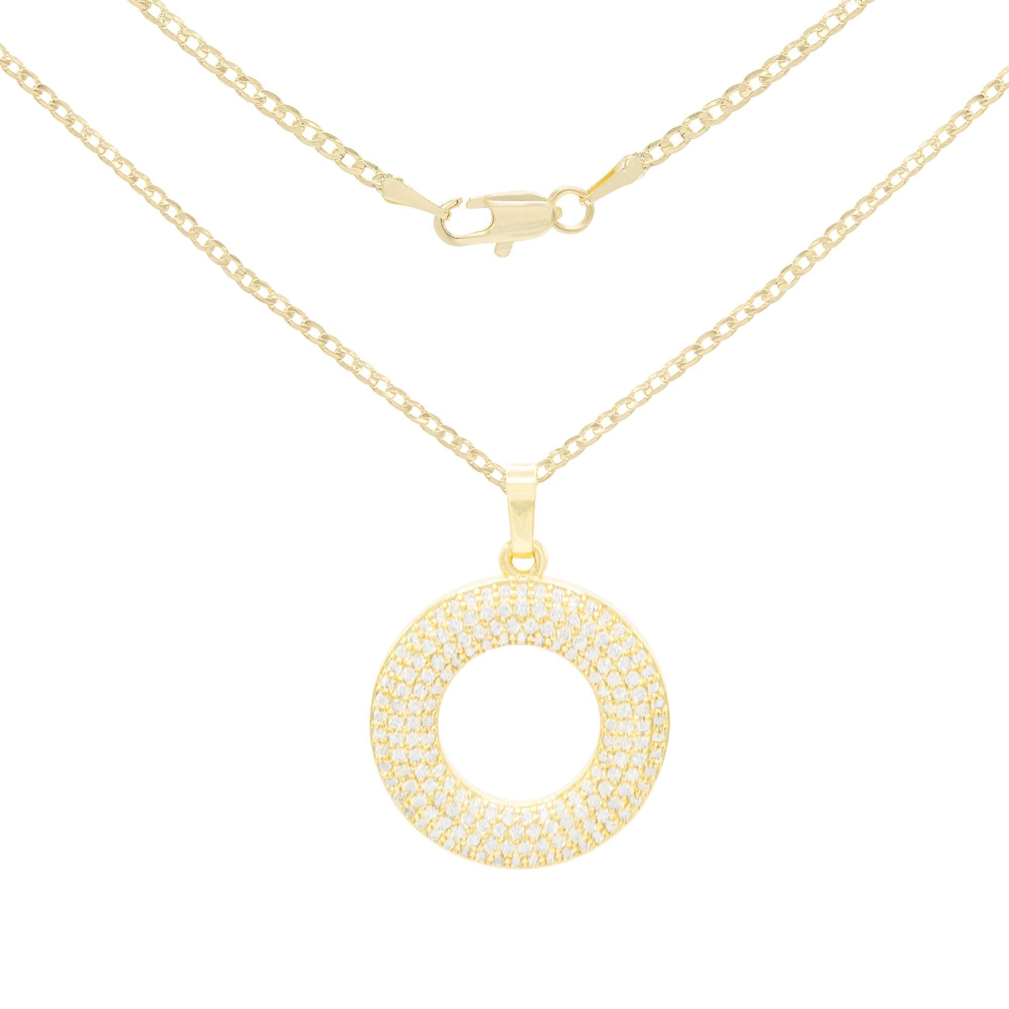 Round Cubic Zirconia Pendant 14K Gold Filled Necklace Set Women Jewelry
