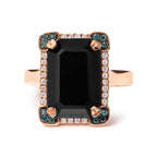 14K Rose Gold 15x10 MM Emerald-Cut Black Onyx and 1/5 Cttw Blue and White Diamond Halo Cocktail Ring (G-H Color, SI1-SI2 Clarity)- Size 7
