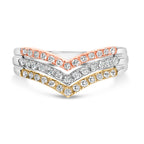 10K Gold Plated Sterling Silver 1/3 Cttw Tri-Color Chevron Diamond Stackable Ring