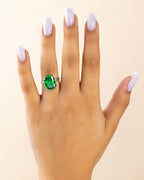 Sterling Silver Elongated Cushion Emerald CZ Cocktail Ring