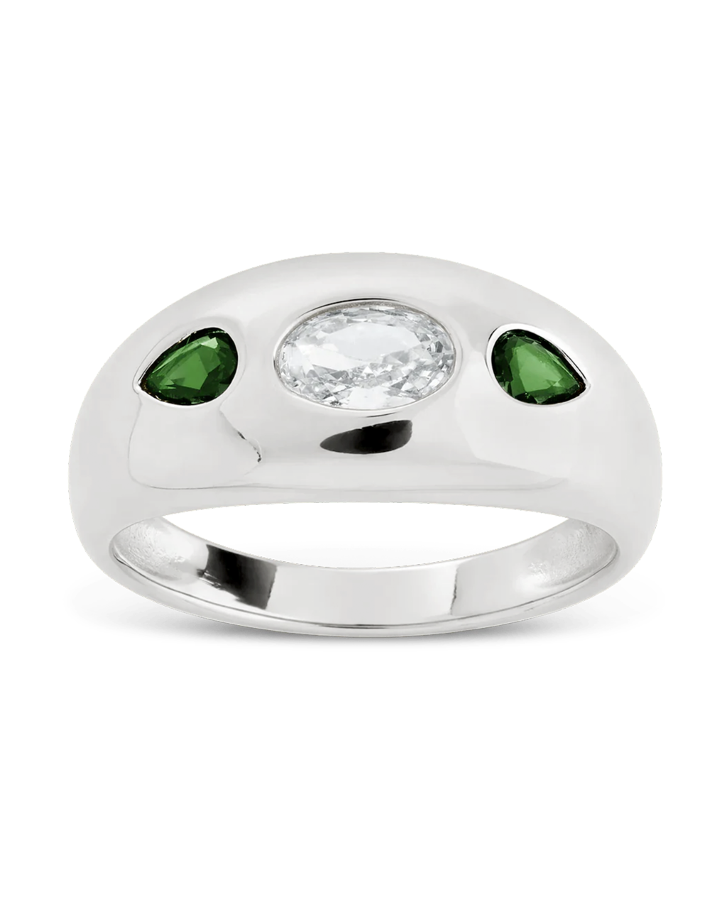 Sterling Silver Triple-Stone Tapered Dome Ring