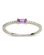 Sterling Silver Thin Amethyst CZ Stacking Birthstone Ring