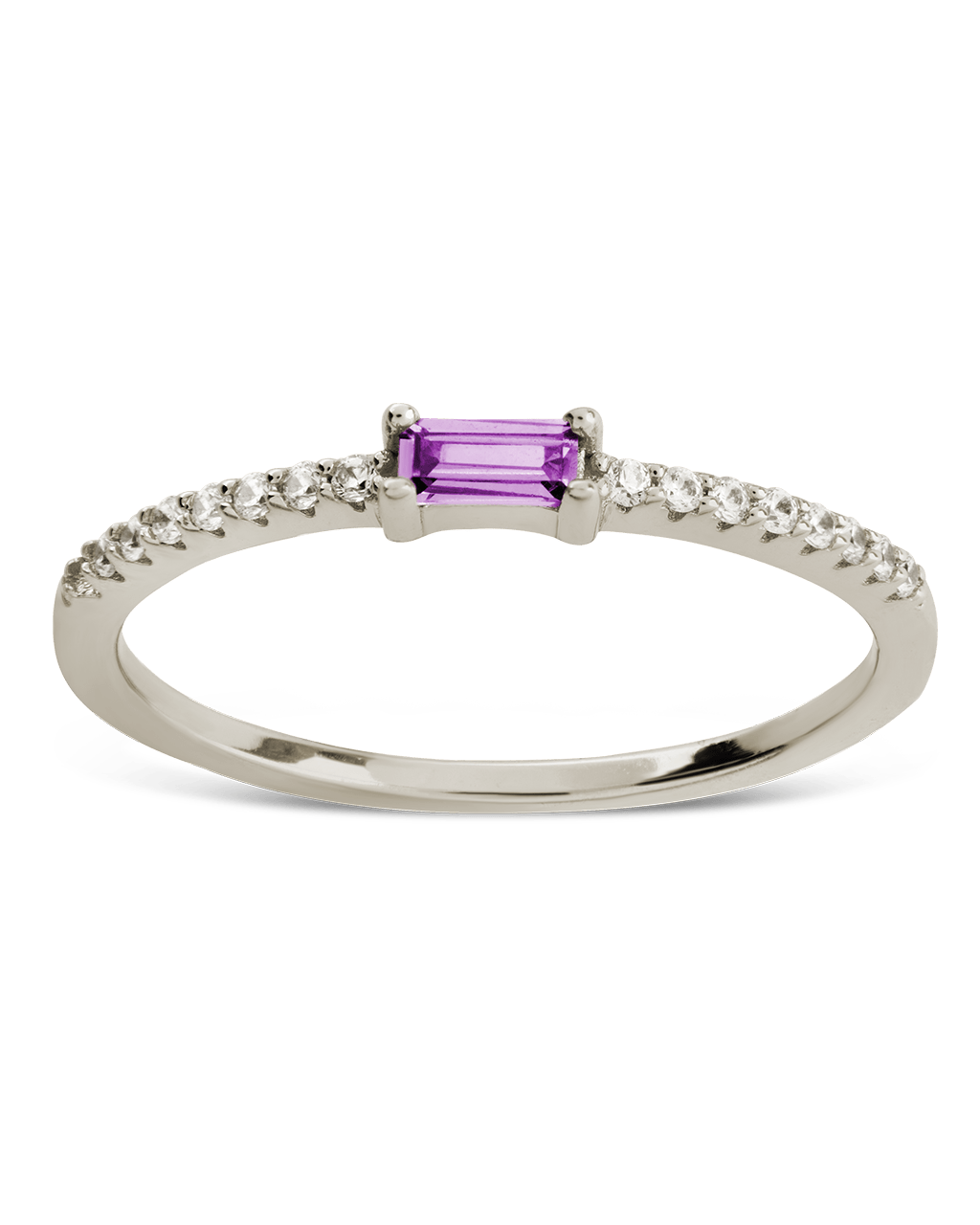 Sterling Silver Thin Amethyst CZ Stacking Birthstone Ring