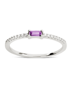 Sterling Silver Thin Amethyst CZ Stacking Birthstone Ring