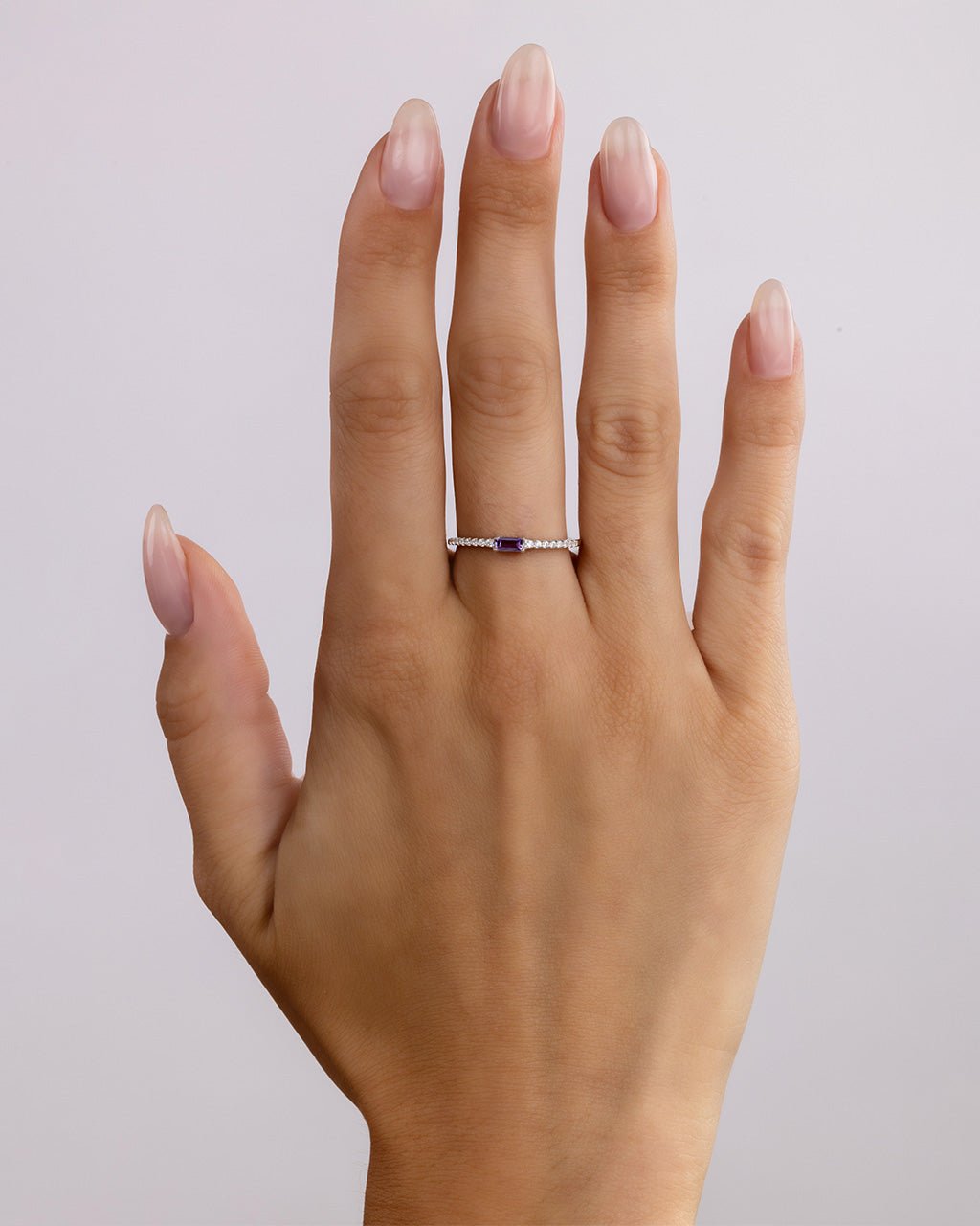 Sterling Silver Thin Amethyst CZ Stacking Birthstone Ring