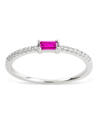 Sterling Silver Thin Ruby CZ Stacking Birthstone Ring