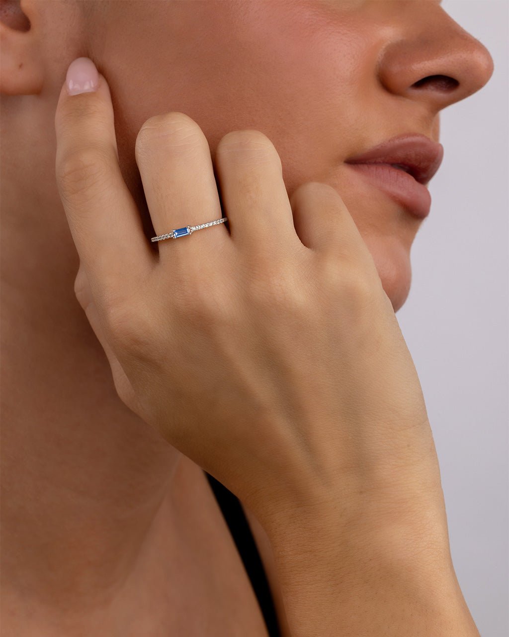 Sterling Silver Thin Sapphire CZ Stacking Birthstone Ring