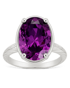 Sterling Silver Oval Cut Amethyst CZ Cocktail Ring
