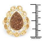 5.14 Carat Genuine Bronze Drusy and Citrine .925 Sterling Silver Ring
