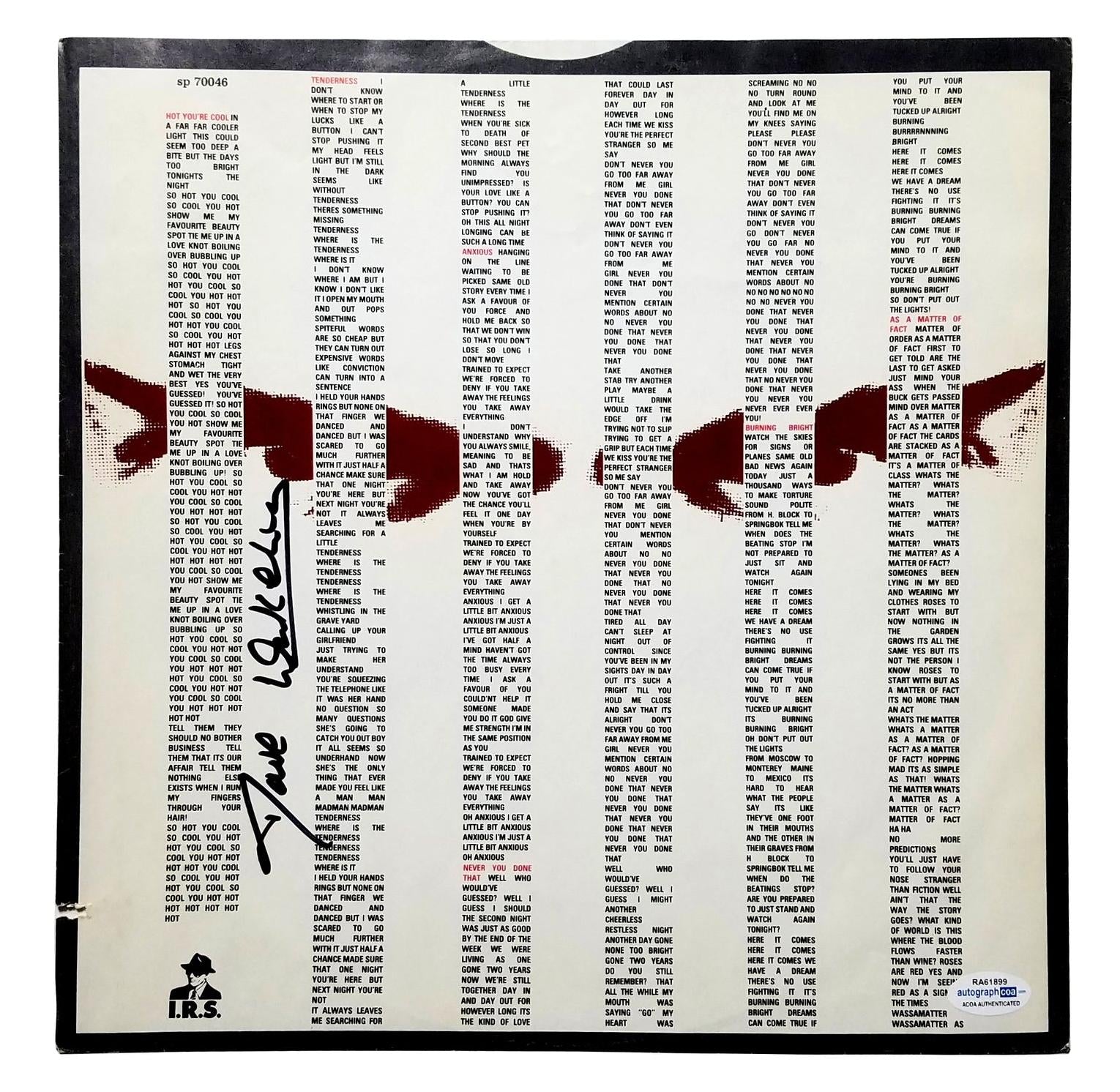 Dave Wakeling Signed Autographed Record LP Album Sleeve ACOA