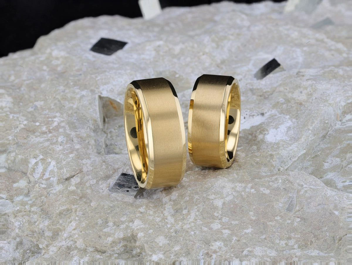 RADIATE Gold-Plated Titanium Flat Brushed Center Men's Wedding Ring With Beveled Polished Edges - 8mm
