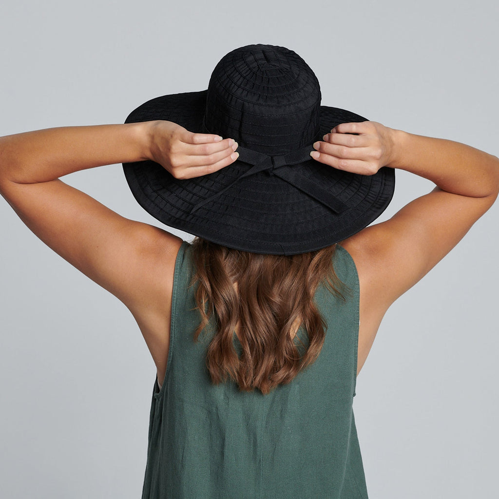 Women's Large Brim Ribbon Hat with a Bow