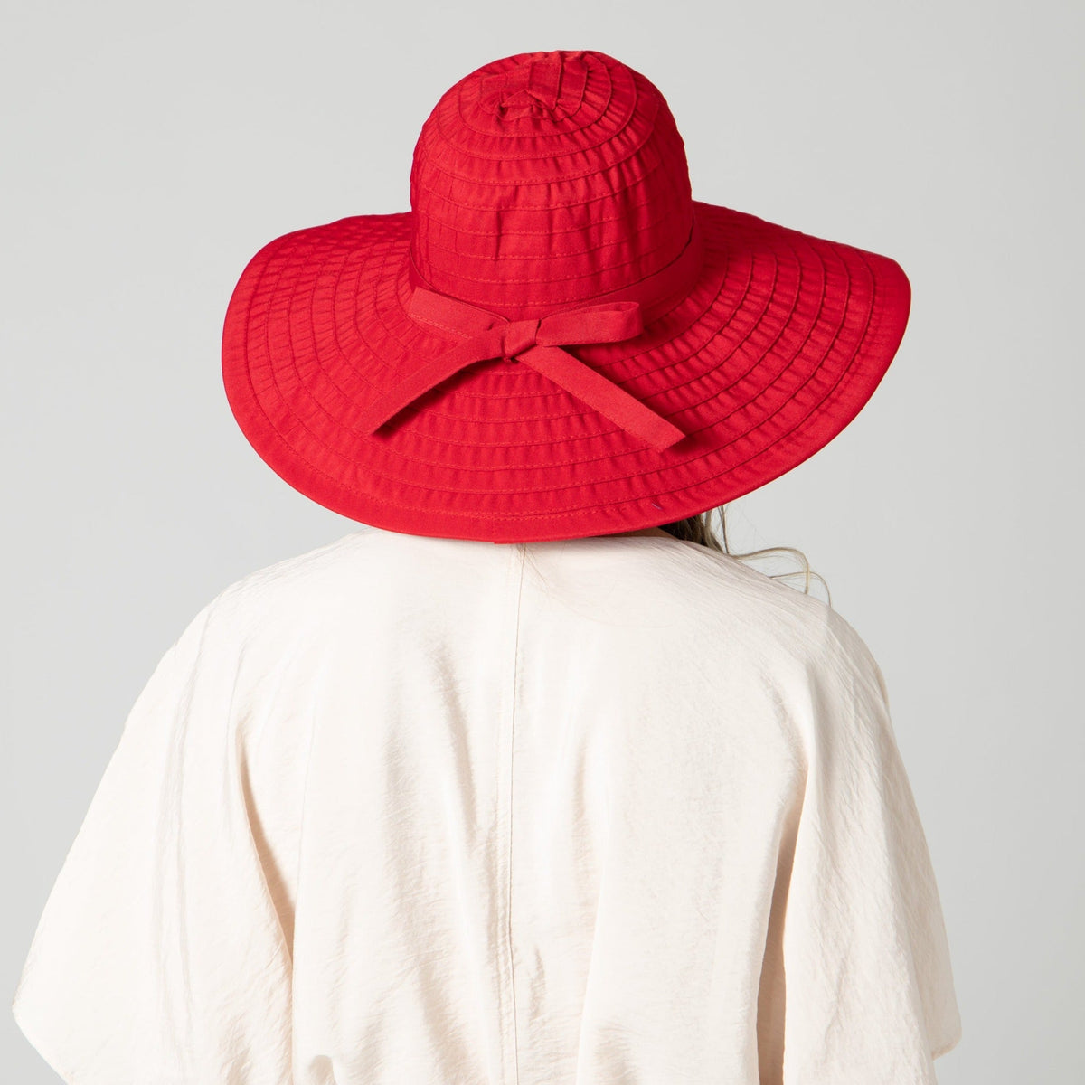 Women's Large Brim Ribbon Hat with a Bow