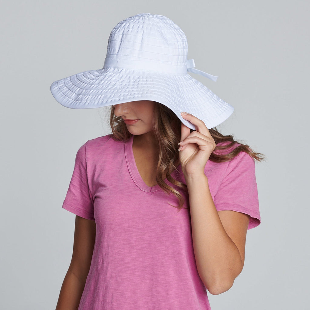 Women's Large Brim Ribbon Hat with a Bow