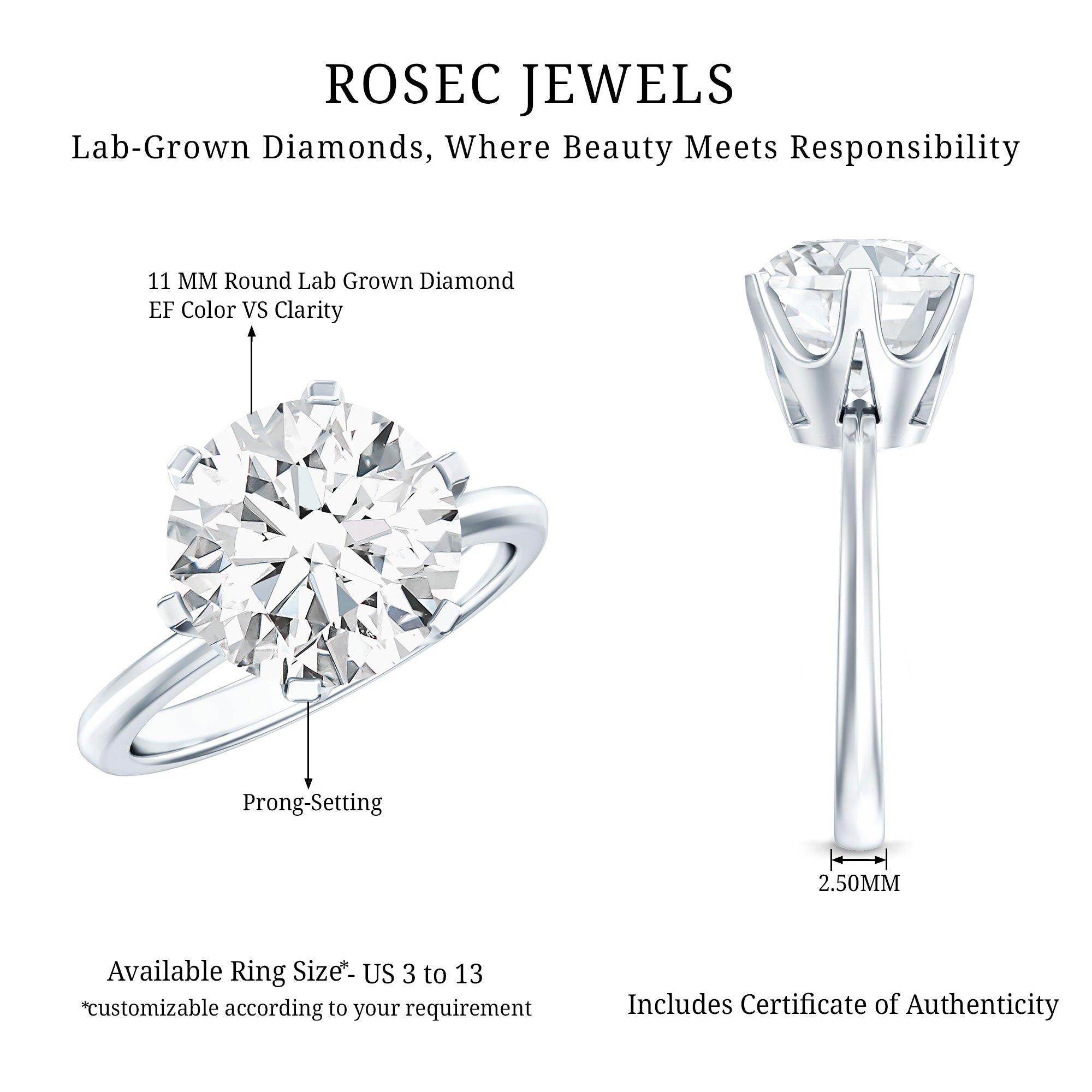 IGI Certified 5 Carat Lab Grown Diamond Solitaire Engagement Ring