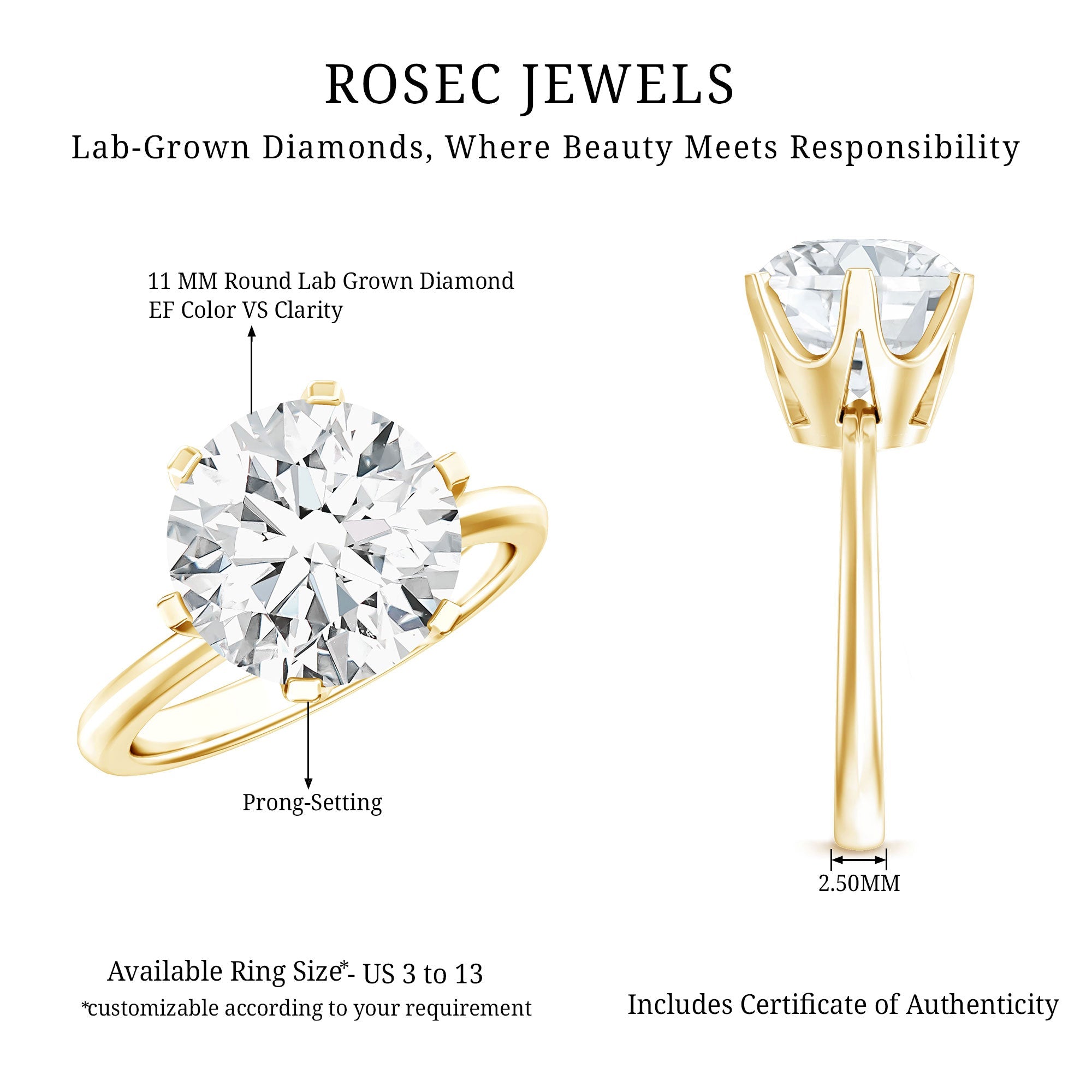 IGI Certified 5 Carat Lab Grown Diamond Solitaire Engagement Ring