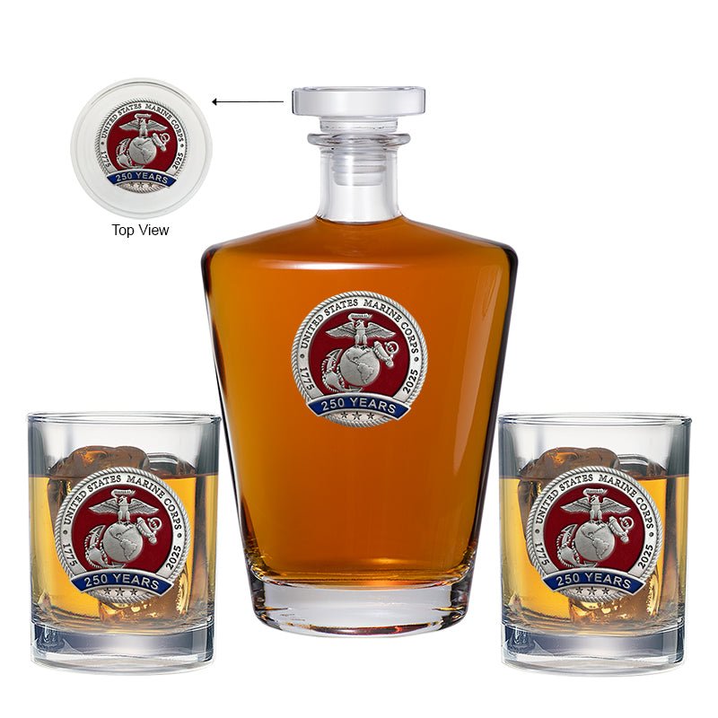 250th Anniversary Marine Corps Royal Decanter with 2 Glasses
