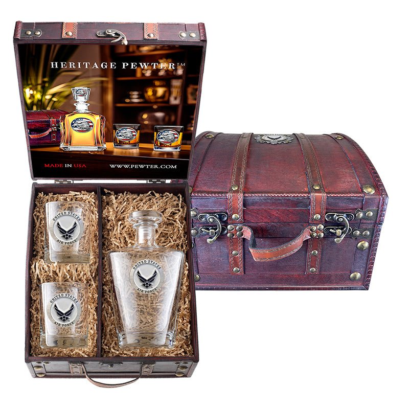 Air Force Wings Royal Decanter and 2 Glasses with Chest Box