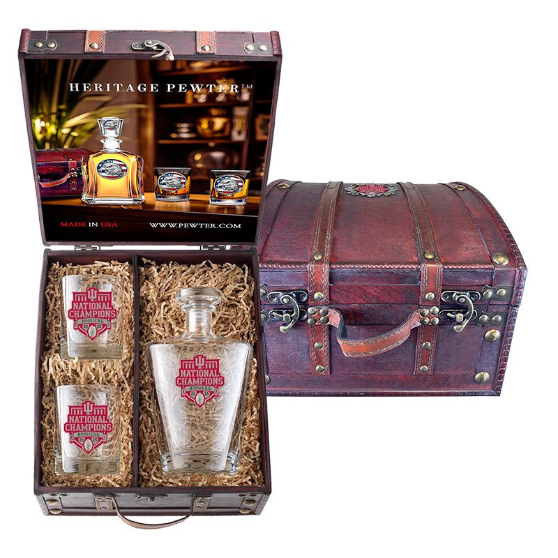 Indiana Hoosiers Football National Championship 2025 Royal Decanter and 2 Glasses with Chest Box