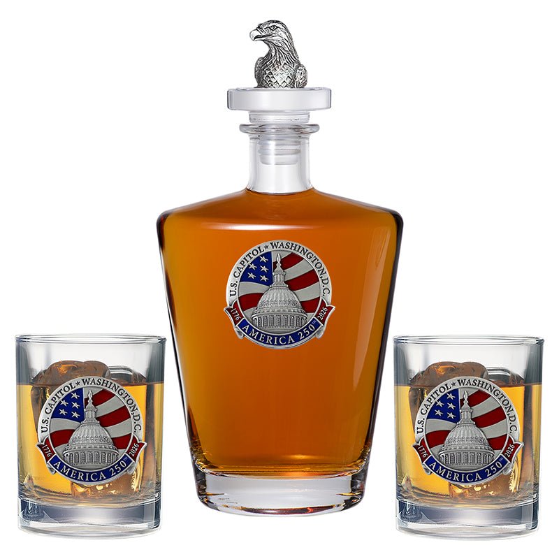 America's 250th Anniversary Capitol Dome Royal Decanter with 3D Top & 2 Glasses