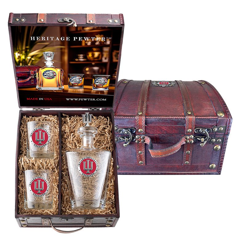 Indiana Hoosiers Royal Decanter with 3D Top Cougar and 2 Glasses w/ Chest Box