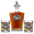 America's 250th Anniversary Mount Rushmore Royal Decanter w/ Eagle Head 3D Top-Diamond Accents & 2 Glasses