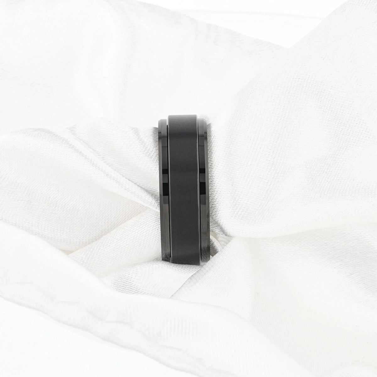 REVOLVE Black Tungsten Spinner Ring, Brushed Center on Polished Base – Comfort Fit (6mm & 8mm)