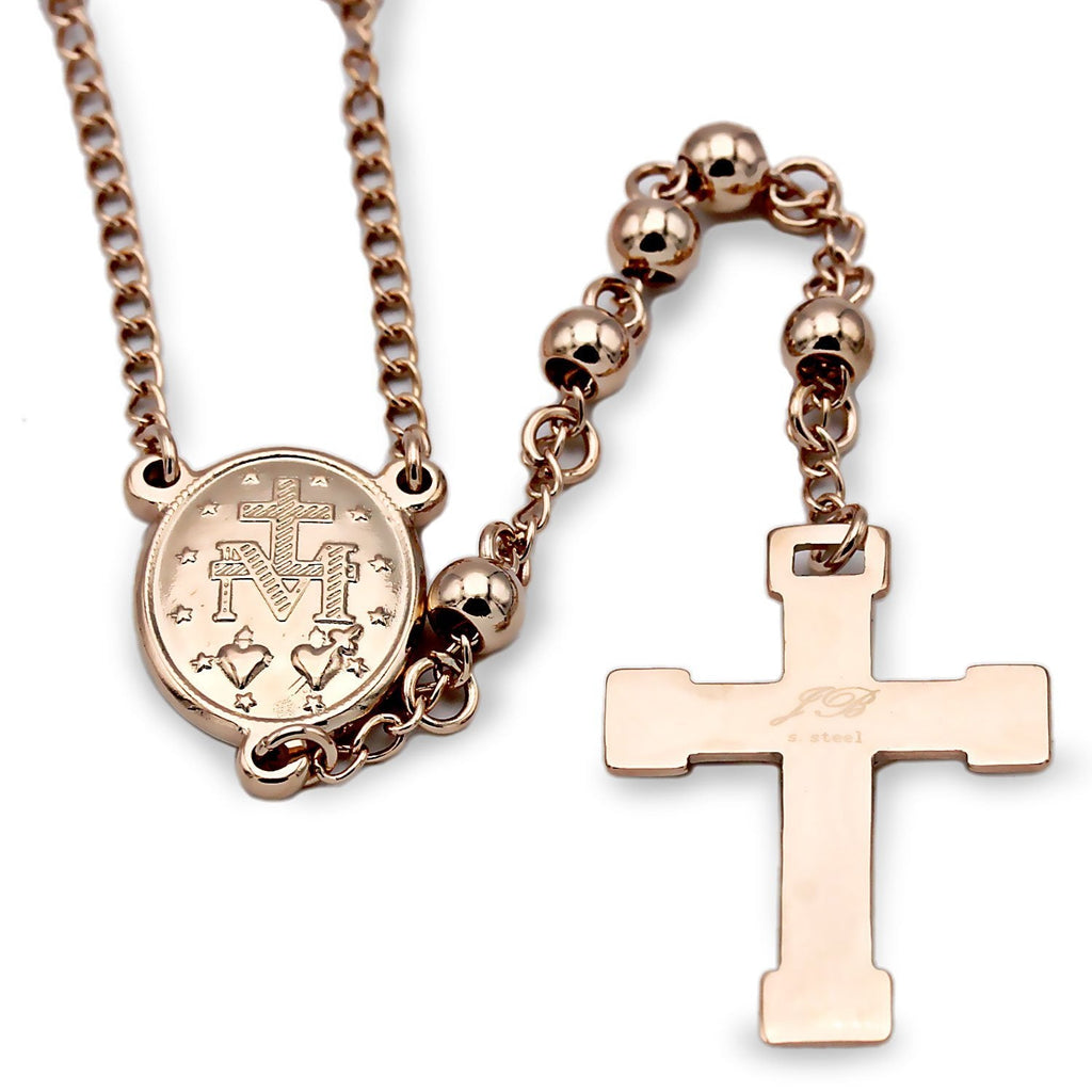 Traditional Rose Gold Rosary Necklace Five Decade Catholic Prayer Beads 5mm