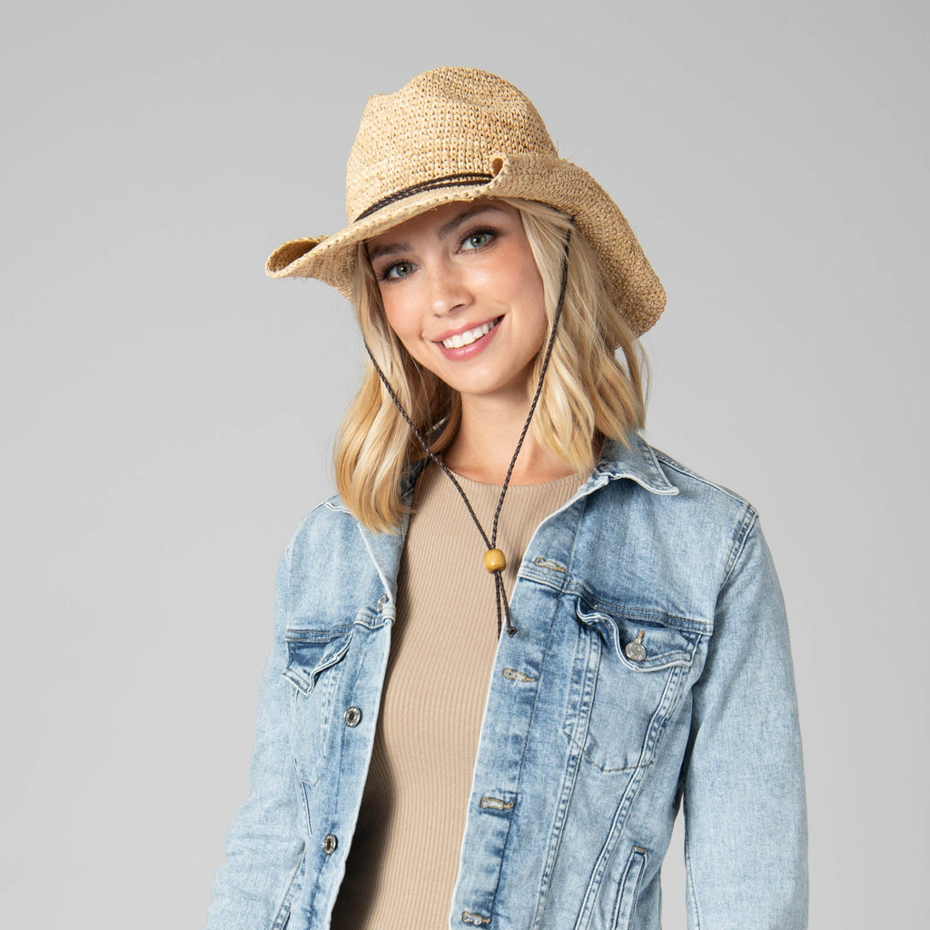 Women's Crocheted Raffia Cowboy Hat